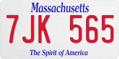 MA license plate 7JK565