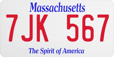MA license plate 7JK567