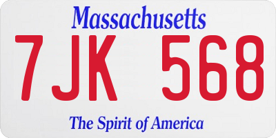 MA license plate 7JK568