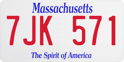 MA license plate 7JK571