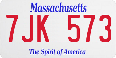 MA license plate 7JK573