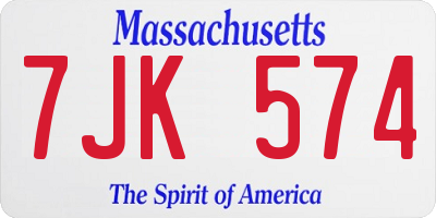 MA license plate 7JK574