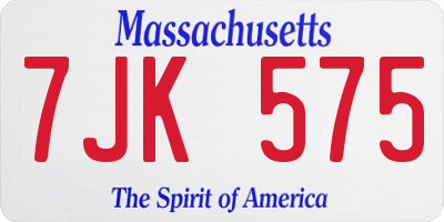 MA license plate 7JK575