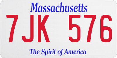 MA license plate 7JK576