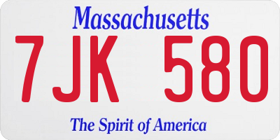 MA license plate 7JK580