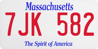 MA license plate 7JK582