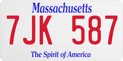 MA license plate 7JK587