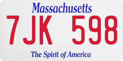 MA license plate 7JK598