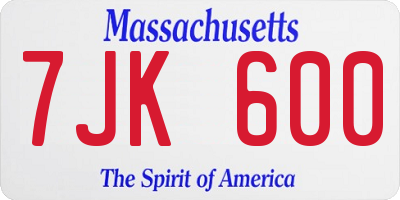 MA license plate 7JK600