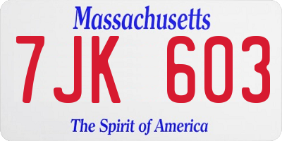 MA license plate 7JK603