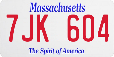 MA license plate 7JK604