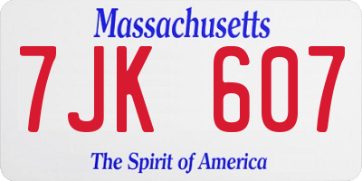 MA license plate 7JK607