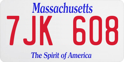 MA license plate 7JK608
