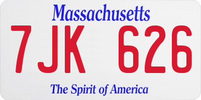 MA license plate 7JK626