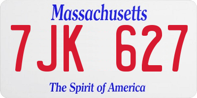MA license plate 7JK627
