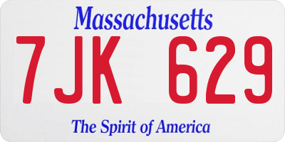 MA license plate 7JK629