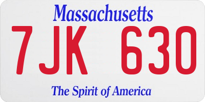MA license plate 7JK630