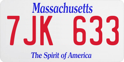 MA license plate 7JK633