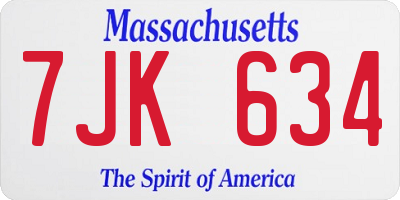 MA license plate 7JK634