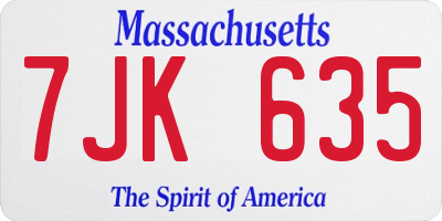 MA license plate 7JK635