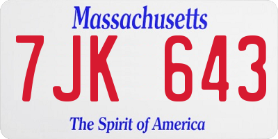 MA license plate 7JK643