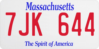 MA license plate 7JK644