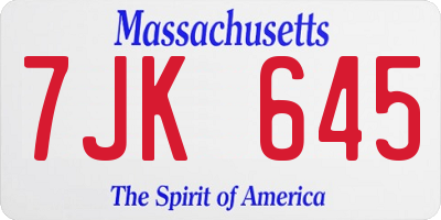 MA license plate 7JK645