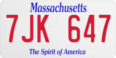MA license plate 7JK647