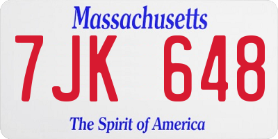 MA license plate 7JK648