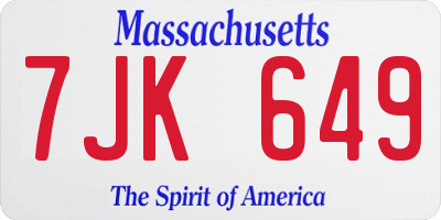 MA license plate 7JK649