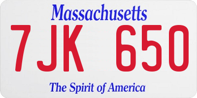 MA license plate 7JK650