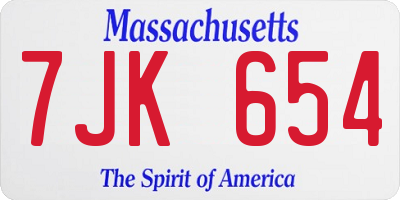 MA license plate 7JK654