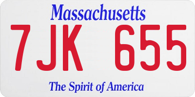 MA license plate 7JK655