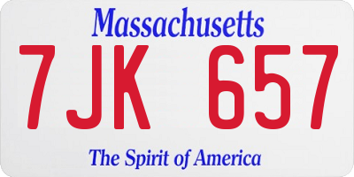 MA license plate 7JK657