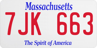MA license plate 7JK663
