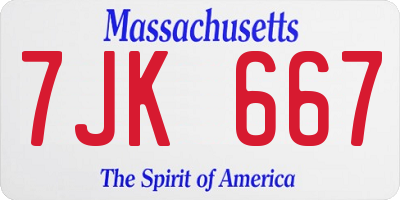 MA license plate 7JK667