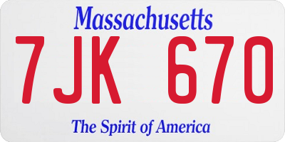 MA license plate 7JK670