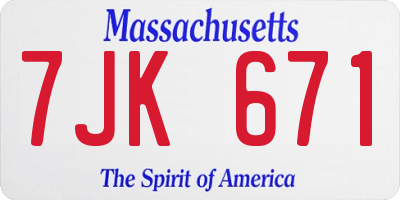 MA license plate 7JK671