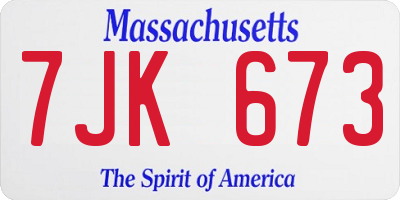 MA license plate 7JK673