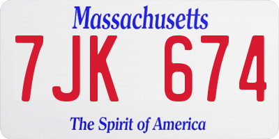 MA license plate 7JK674