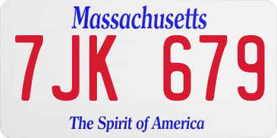 MA license plate 7JK679