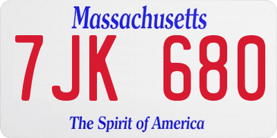 MA license plate 7JK680