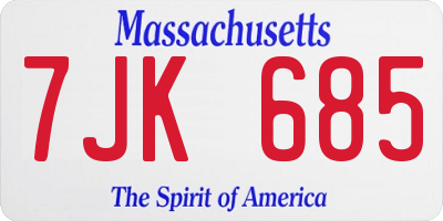 MA license plate 7JK685