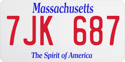 MA license plate 7JK687