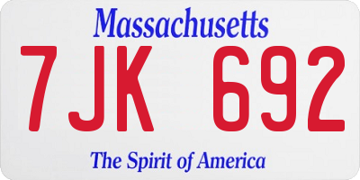 MA license plate 7JK692