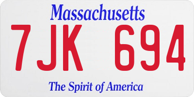 MA license plate 7JK694