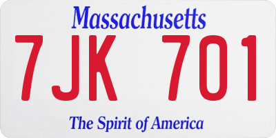 MA license plate 7JK701