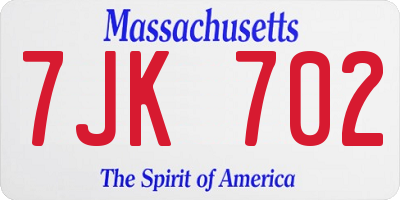 MA license plate 7JK702