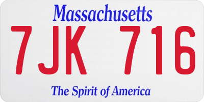 MA license plate 7JK716