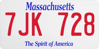 MA license plate 7JK728